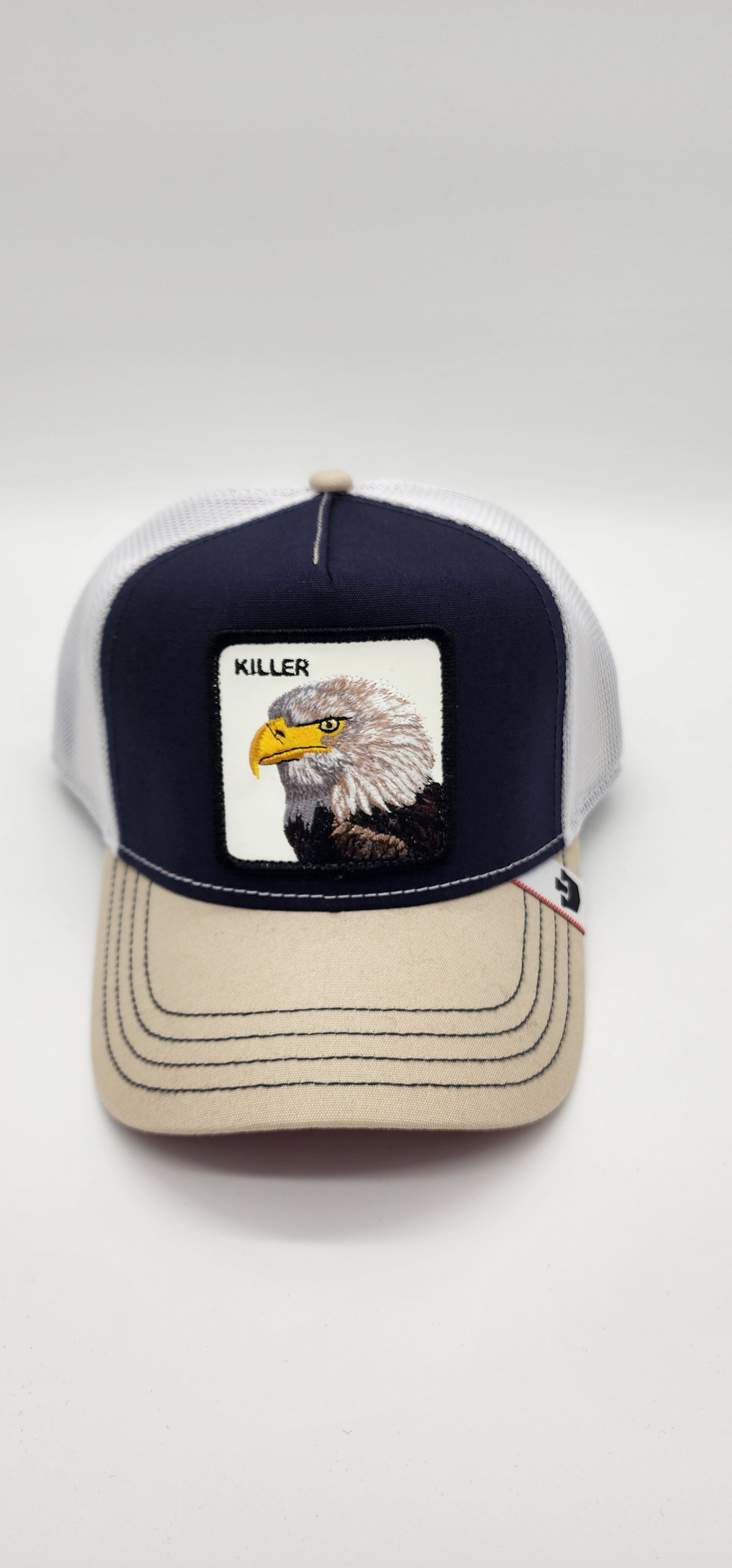 Goorin Bros The Farm Beige/Navy Killer Bald Eagle Trucker Hat - New With Tag