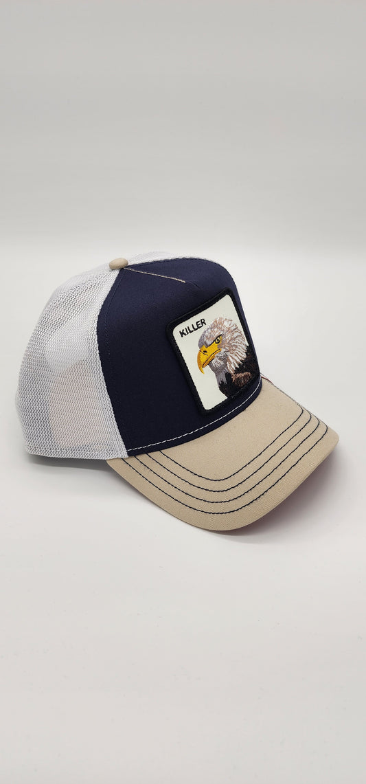 Goorin Bros The Farm Beige/Navy Killer Bald Eagle Trucker Hat - New With Tag