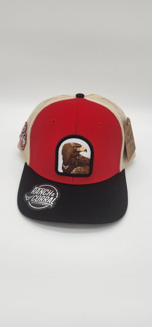 Red golden eagle cap with white mesh cowboy style