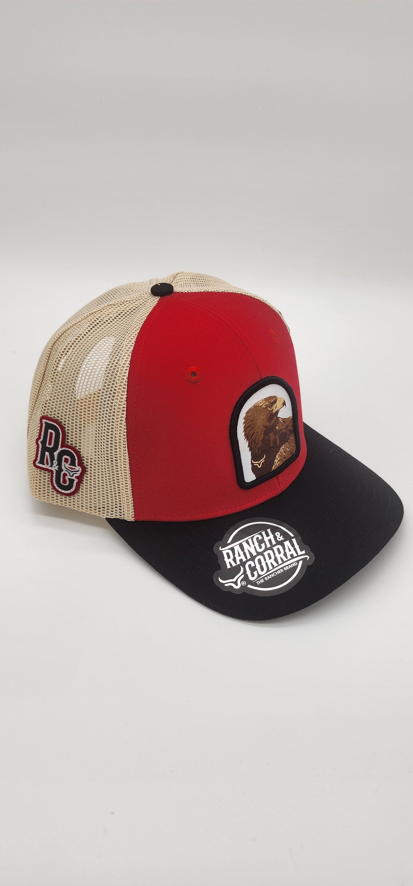 Red golden eagle cap with white mesh cowboy style