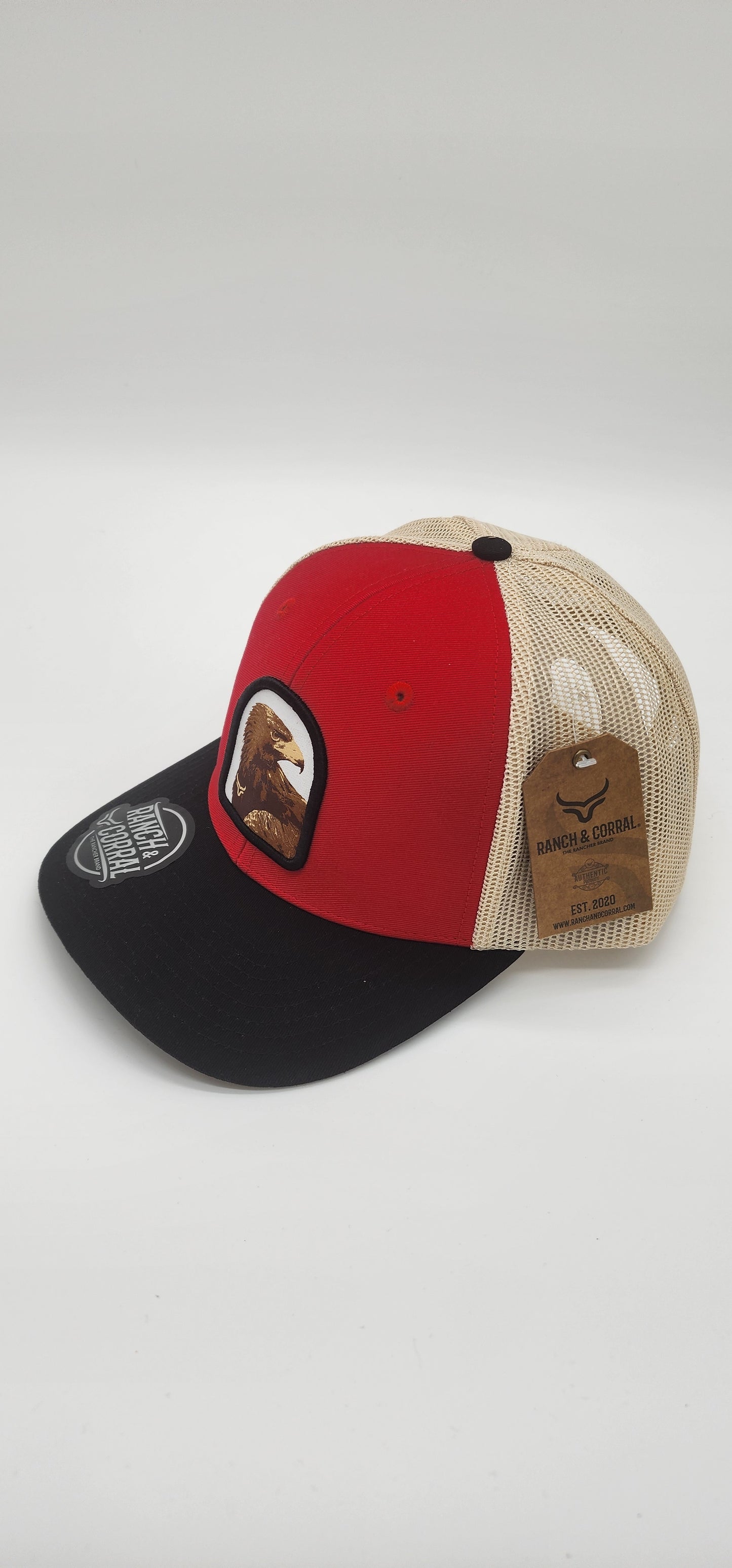 Red golden eagle cap with white mesh cowboy style